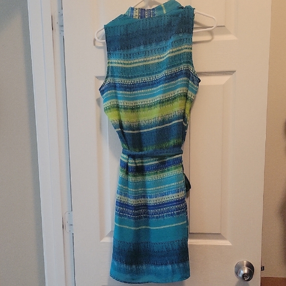 Tacera Striped Blue and Green Midi Dress - Picture 3 of 3